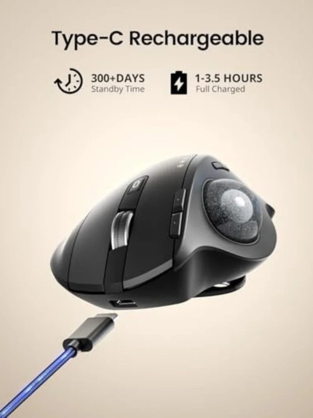 EM01 NL Ergonomic Wireless Trackball Mouse - Gray